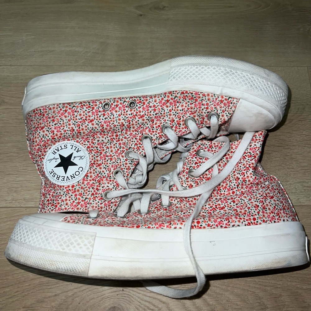 Converse Red, Pink, and White floral High-Top Sneakers